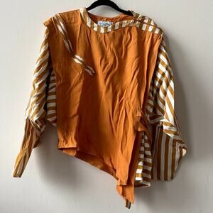 Vintage Ann Marie Orange Striped Asymmetrical w/ Balloon Sleeves - M